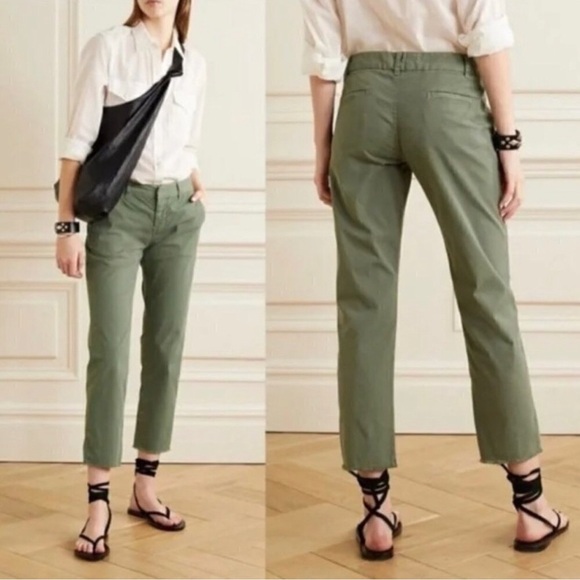 Nili Lotan East Hampton Pants Green Cameo Frayed Hem Women’s Size 10 - Picture 12 of 12
